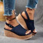Women's Leopard Print Platform Wedge Comfortable Sandals Buckle Strap