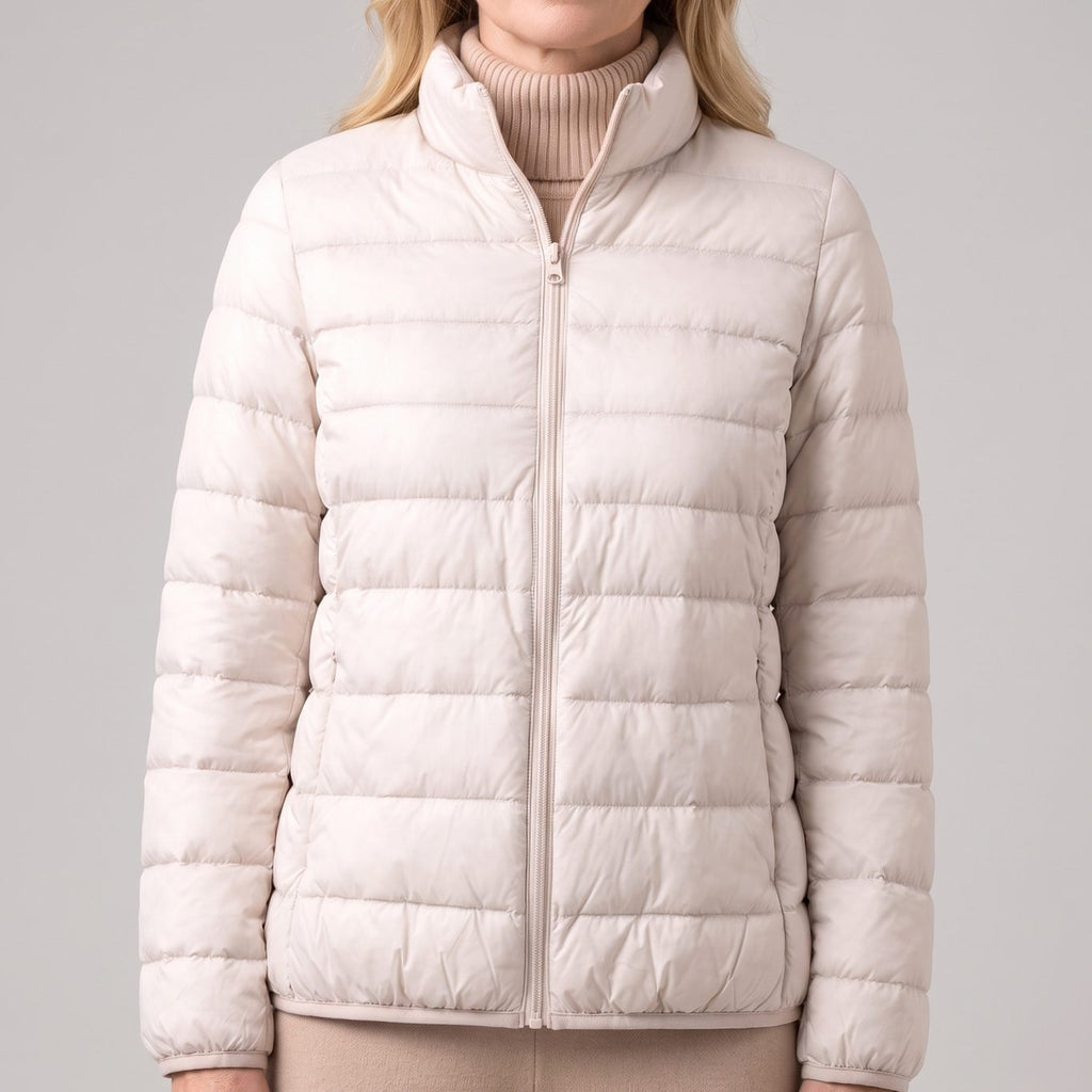 Women's Packable White Duck Down Jacket with Stand Collar
