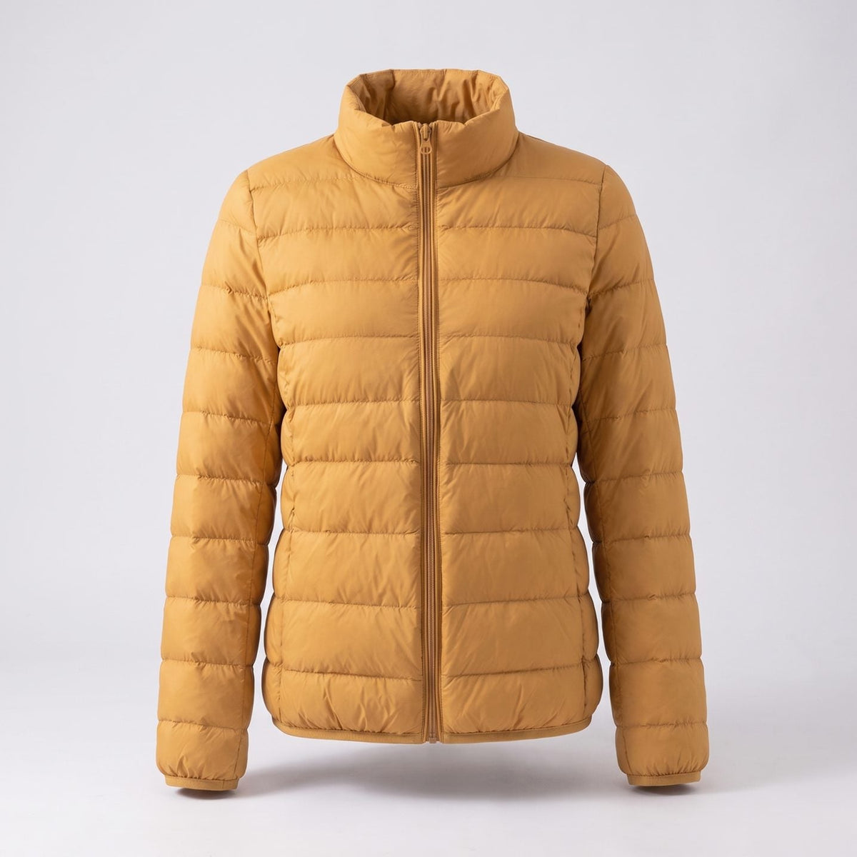 Women's Packable White Duck Down Jacket with Stand Collar - Yellow