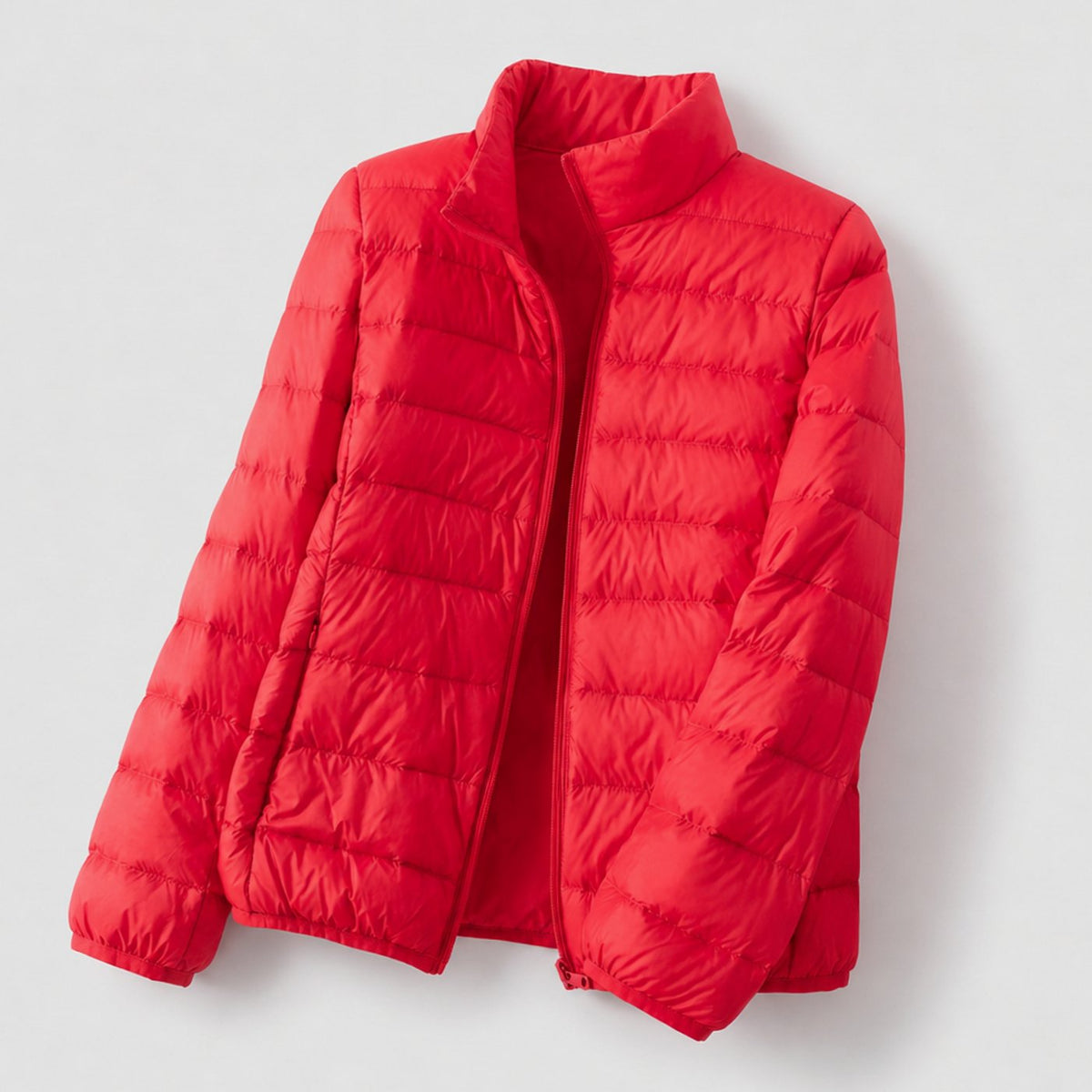 Women's Packable White Duck Down Jacket with Stand Collar - Red