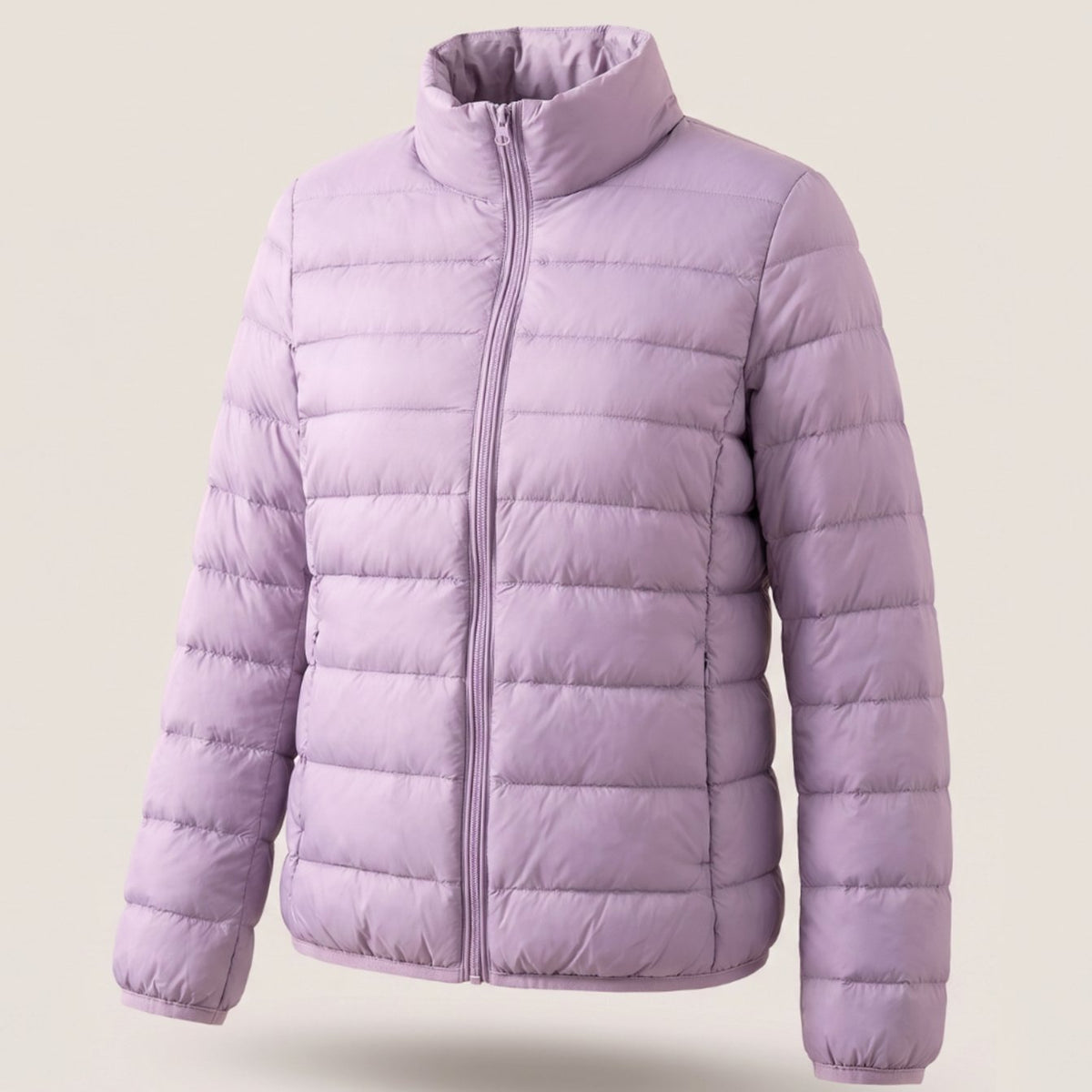 Women's Packable White Duck Down Jacket with Stand Collar - Lilac