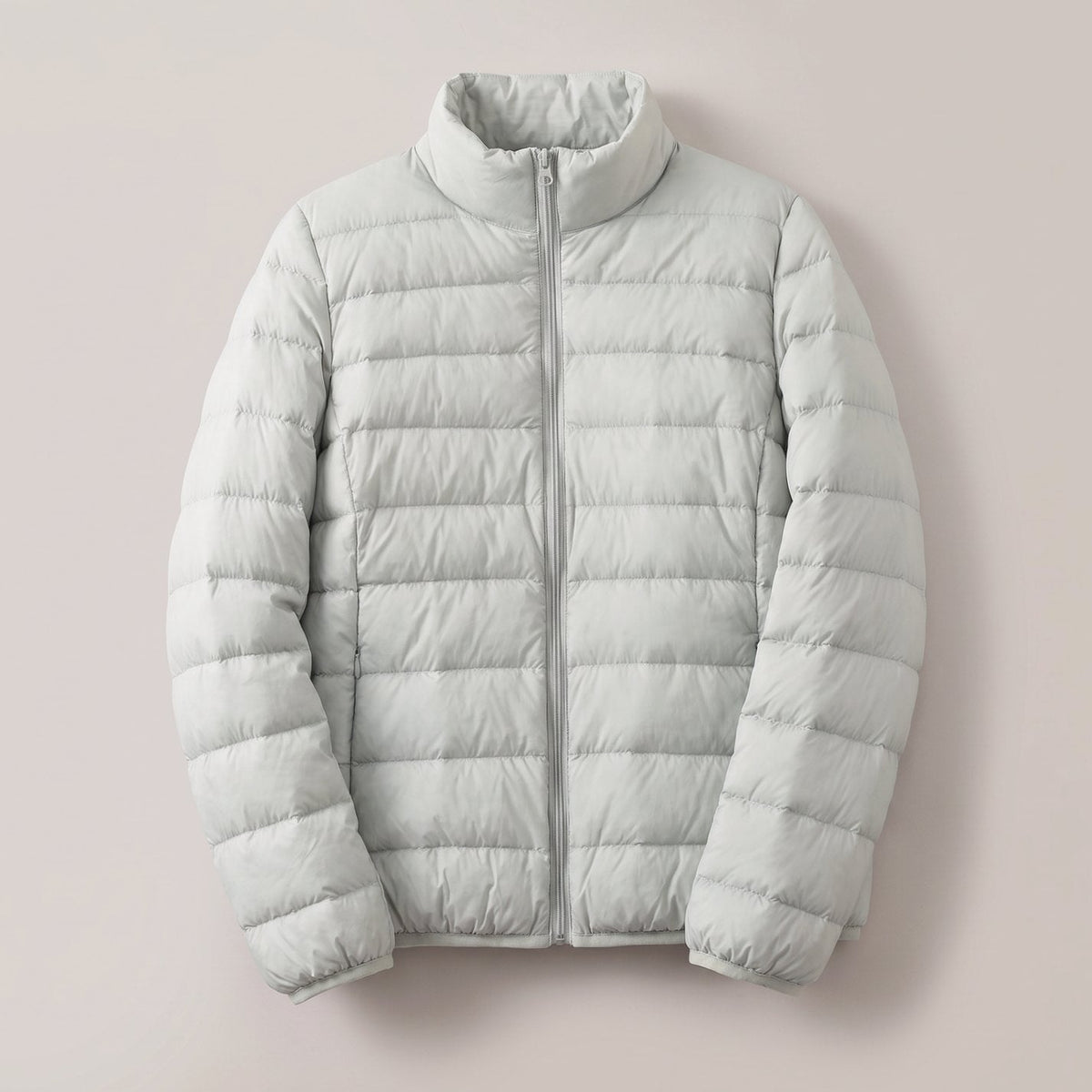 Women's Packable White Duck Down Jacket with Stand Collar - Light Green