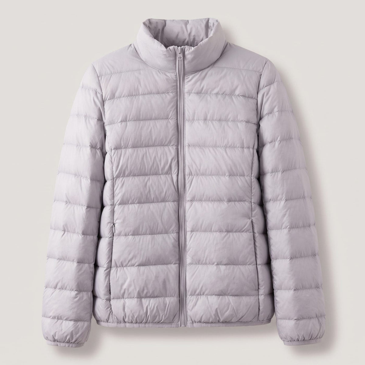 Women's Packable White Duck Down Jacket with Stand Collar - Gray