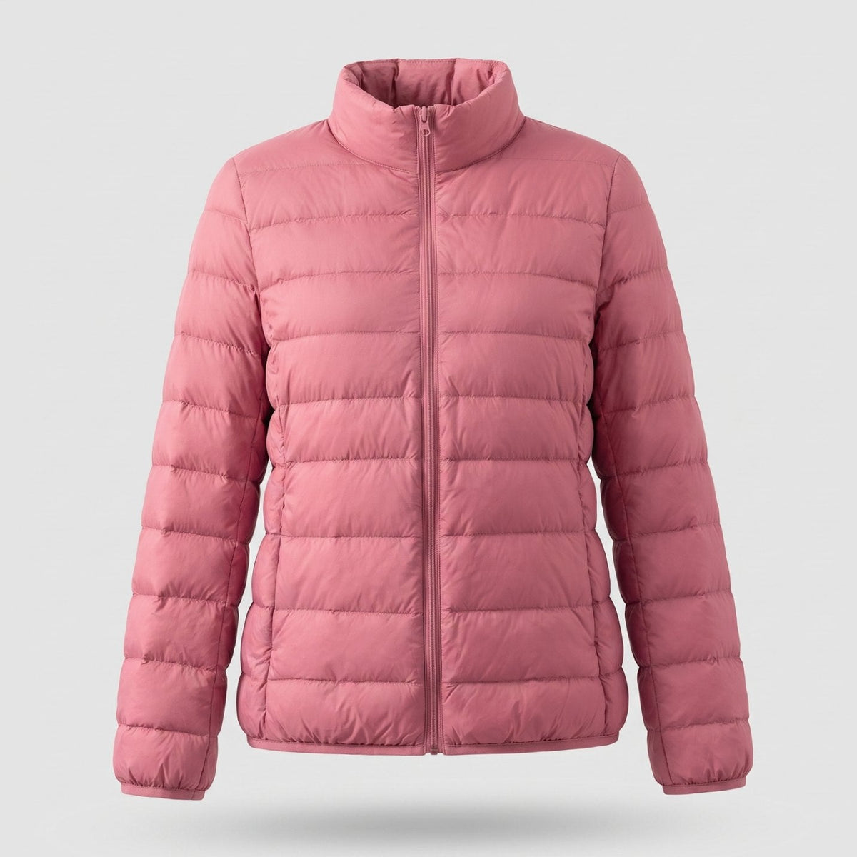 Women's Packable White Duck Down Jacket with Stand Collar - Pink