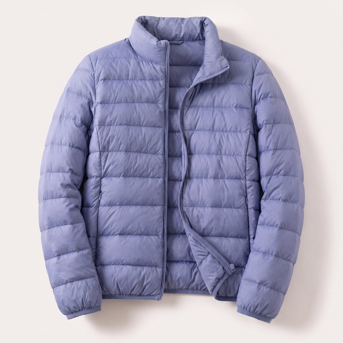 Women's Packable White Duck Down Jacket with Stand Collar - Blue