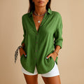 Women's Linen Button Down Blouse Long Sleeve Relaxed Fit