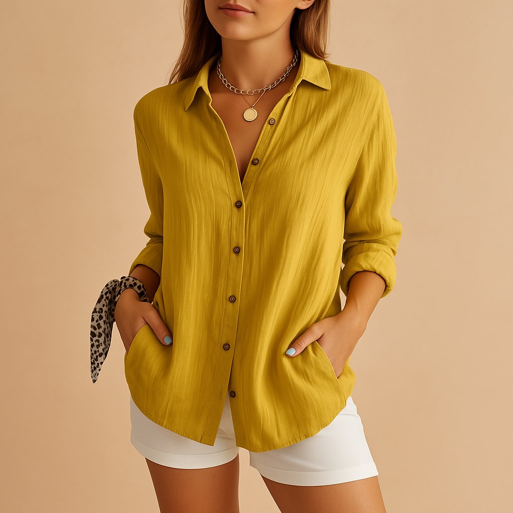 Women's Linen Button Down Blouse Long Sleeve Relaxed Fit