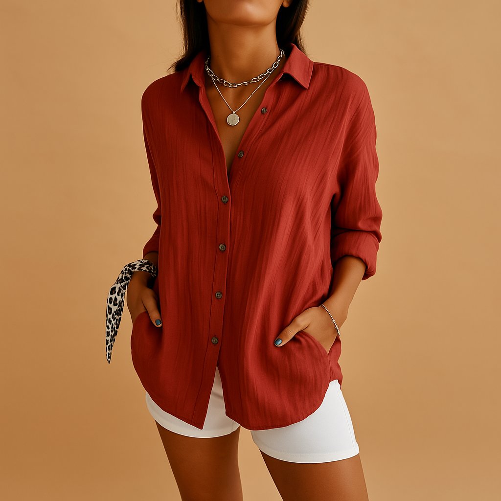 Women's Linen Button Down Blouse Long Sleeve Relaxed Fit