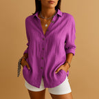 Women's Linen Button Down Blouse Long Sleeve Relaxed Fit