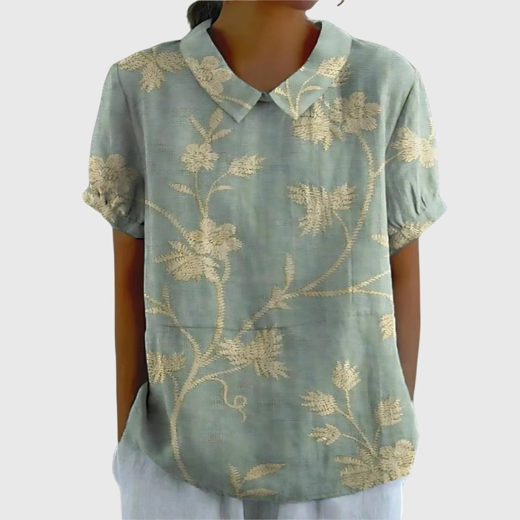 Women's Linen Short Sleeve Collared Blouse Relaxed Fit