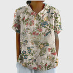 Women's Linen Short Sleeve Collared Blouse Relaxed Fit