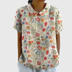 Women's Linen Short Sleeve Collared Blouse Relaxed Fit