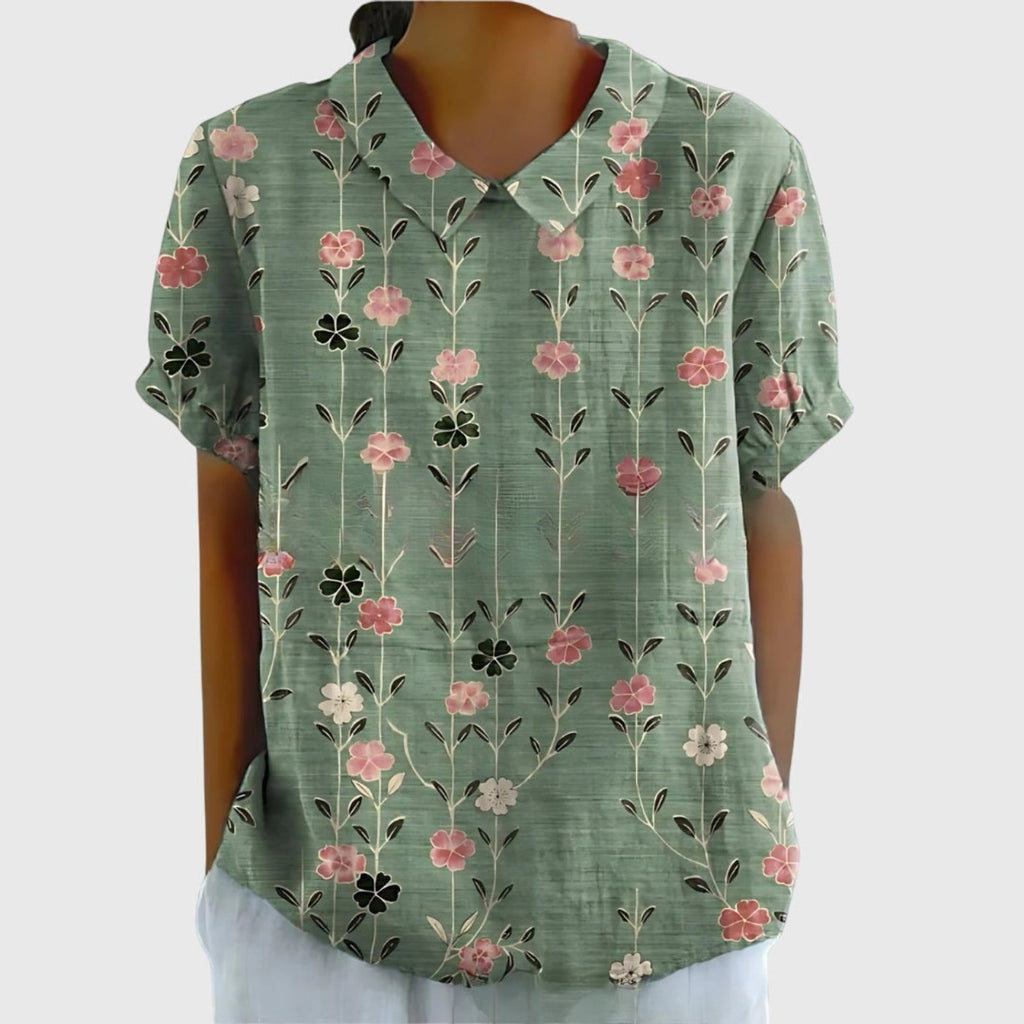 Women's Linen Short Sleeve Collared Blouse Relaxed Fit