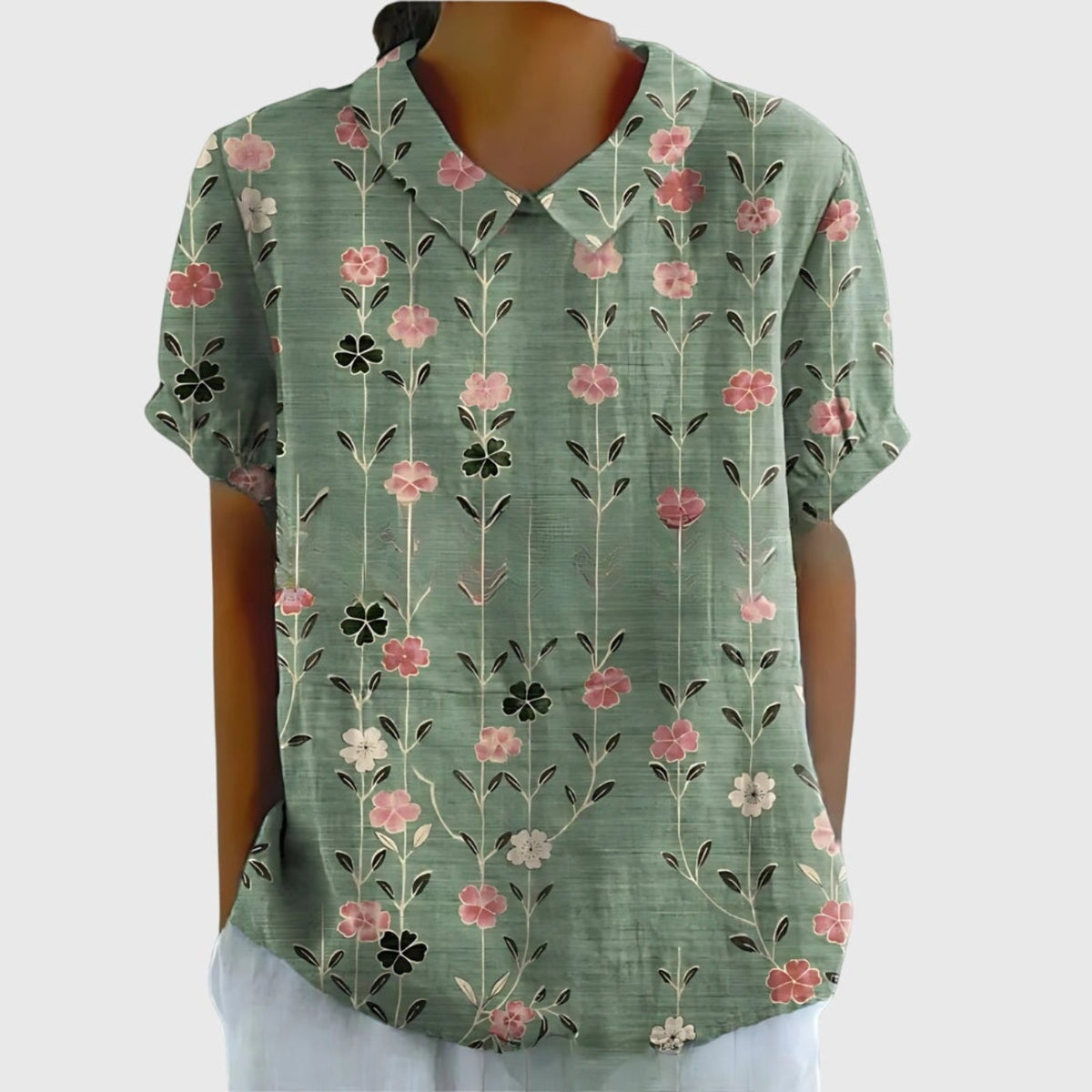 Women's Linen Short Sleeve Collared Blouse Relaxed Fit