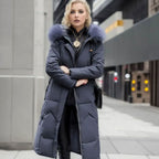 Women's Long Hooded Faux Fur Trim Quilted Coat