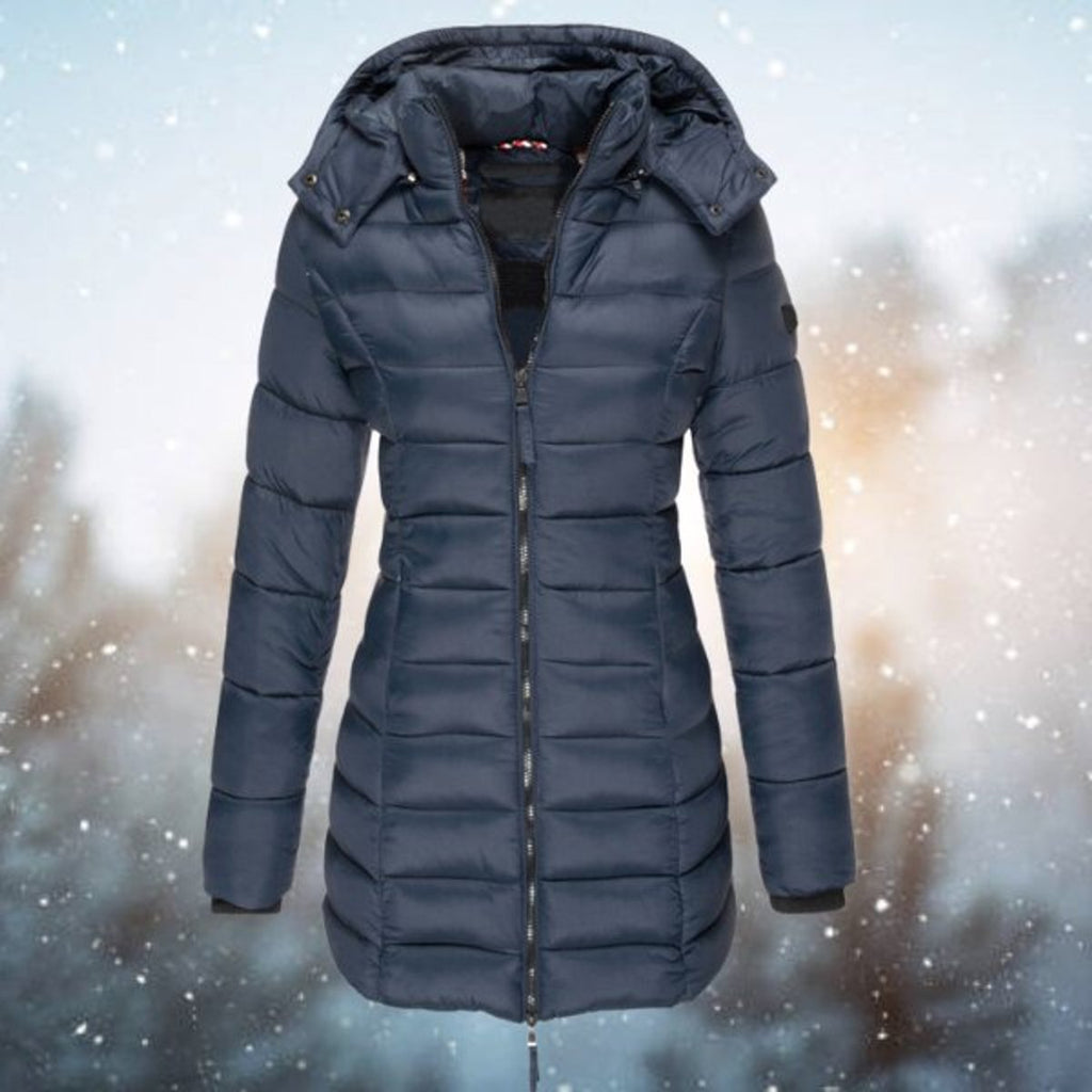 Women's Long Hooded Puffer Quilted Jacket Zip-Up Winter Coat