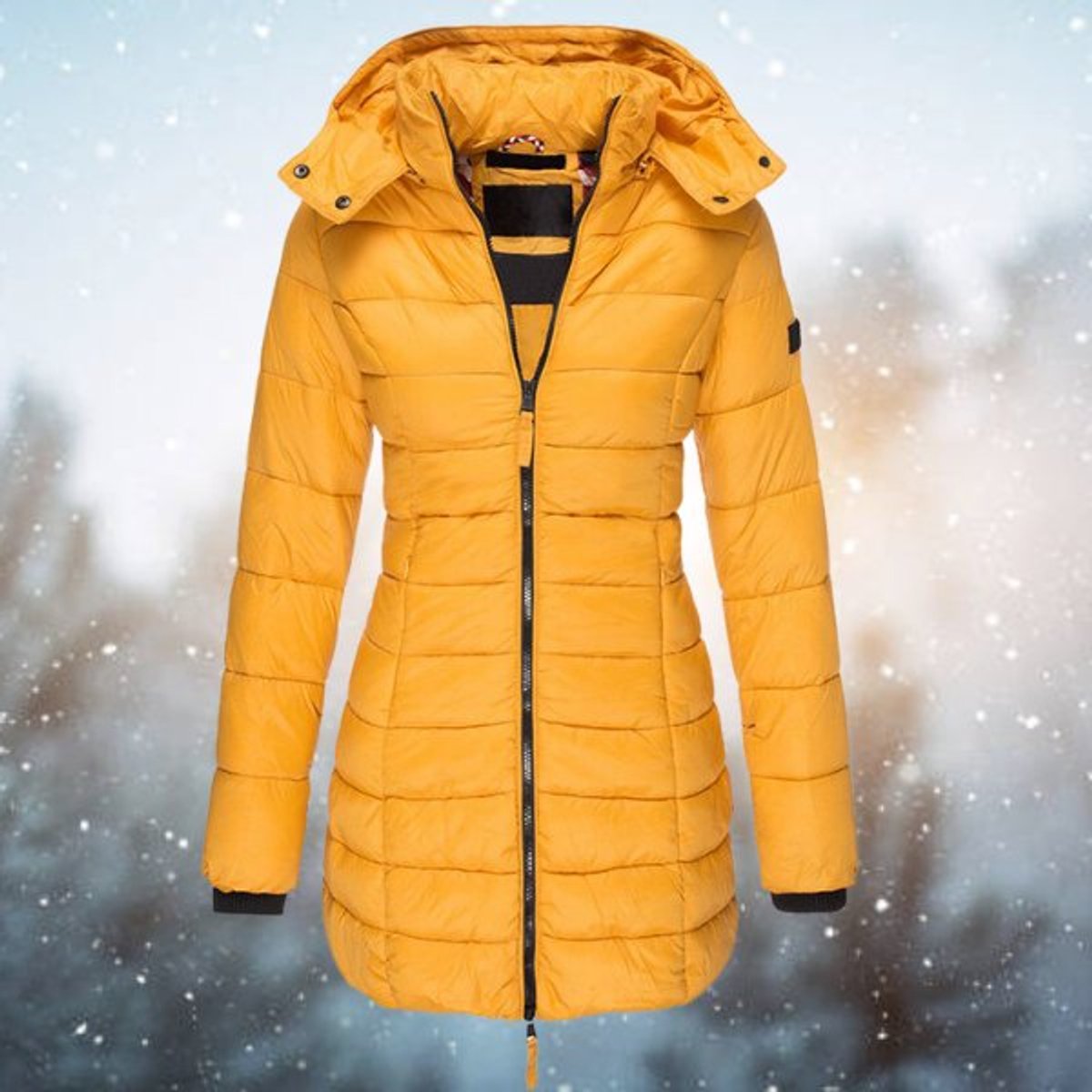 Women's Long Hooded Puffer Quilted Jacket Zip-Up Winter Coat