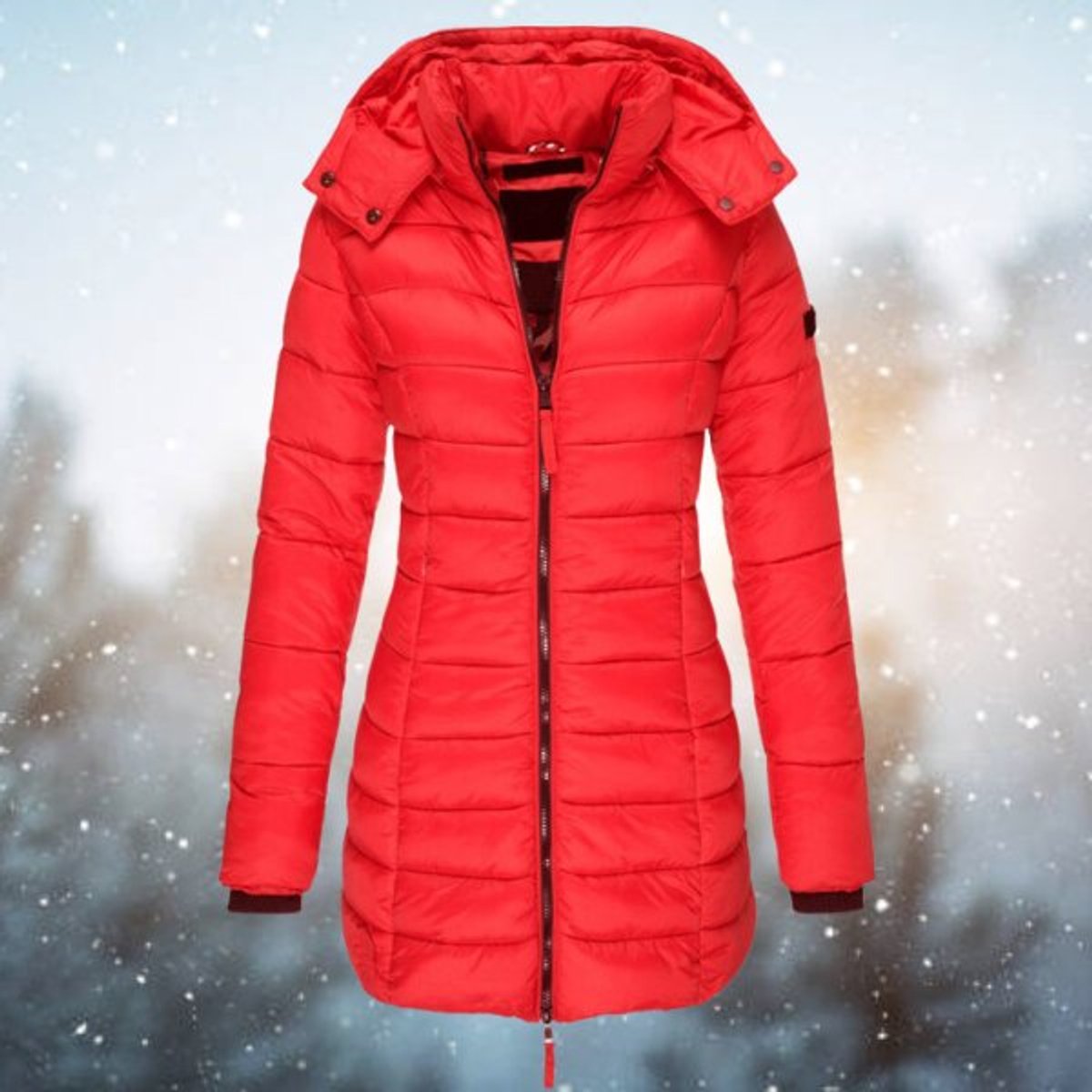 Women's Long Hooded Puffer Quilted Jacket Zip-Up Winter Coat