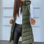 Women's Long Hooded Sleeveless Puffer Vest Lightweight Layering Gilet