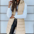 Women's Long Hooded Sleeveless Puffer Vest Lightweight Layering Gilet