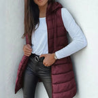 Women's Long Hooded Sleeveless Puffer Vest Lightweight Layering Gilet