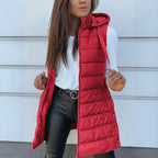 Women's Long Hooded Sleeveless Puffer Vest Lightweight Layering Gilet