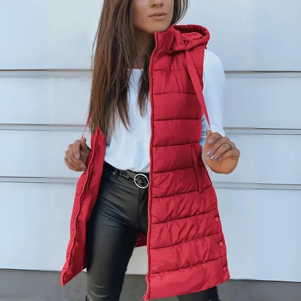 Women's Long Hooded Sleeveless Puffer Vest Lightweight Layering Gilet