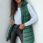Women's Long Hooded Sleeveless Puffer Vest Lightweight Layering Gilet