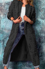 Women's Long Open-Front Pom-Pom Knitted Cardigan Sweater