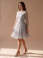 Women's Long-Sleeve Glitter Tulle A-Line Occasion Dress