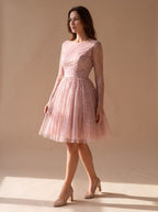 Women's Long-Sleeve Glitter Tulle A-Line Occasion Dress