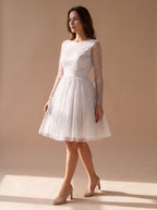Women's Long-Sleeve Glitter Tulle A-Line Occasion Dress