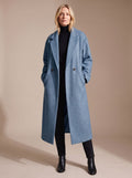 Women's Mid-Calf Tailored Overcoat with Double-Breasted Front - Blue