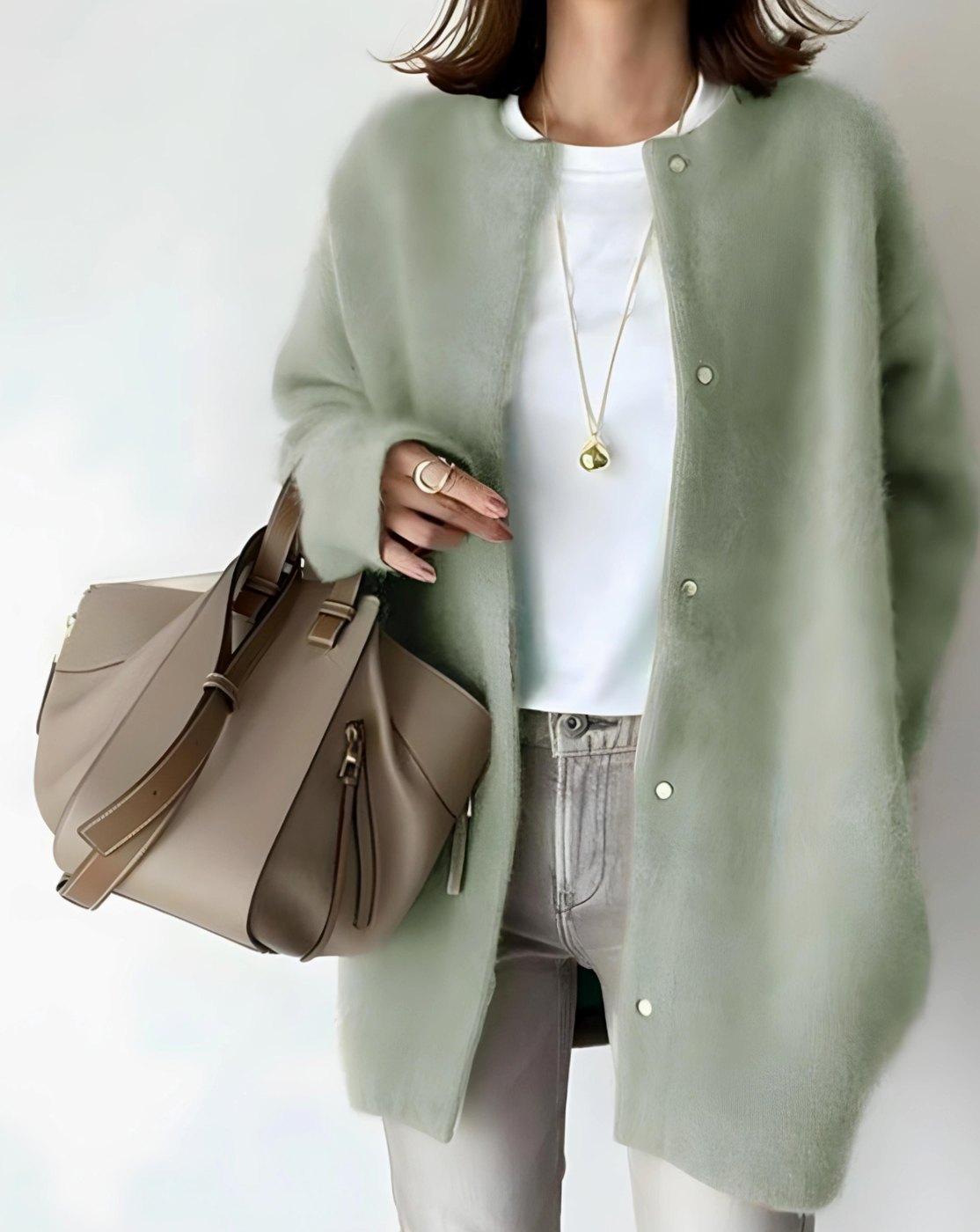 Women's Hip-Length Snap Front Relaxed Knit Layering Cardigan - Green