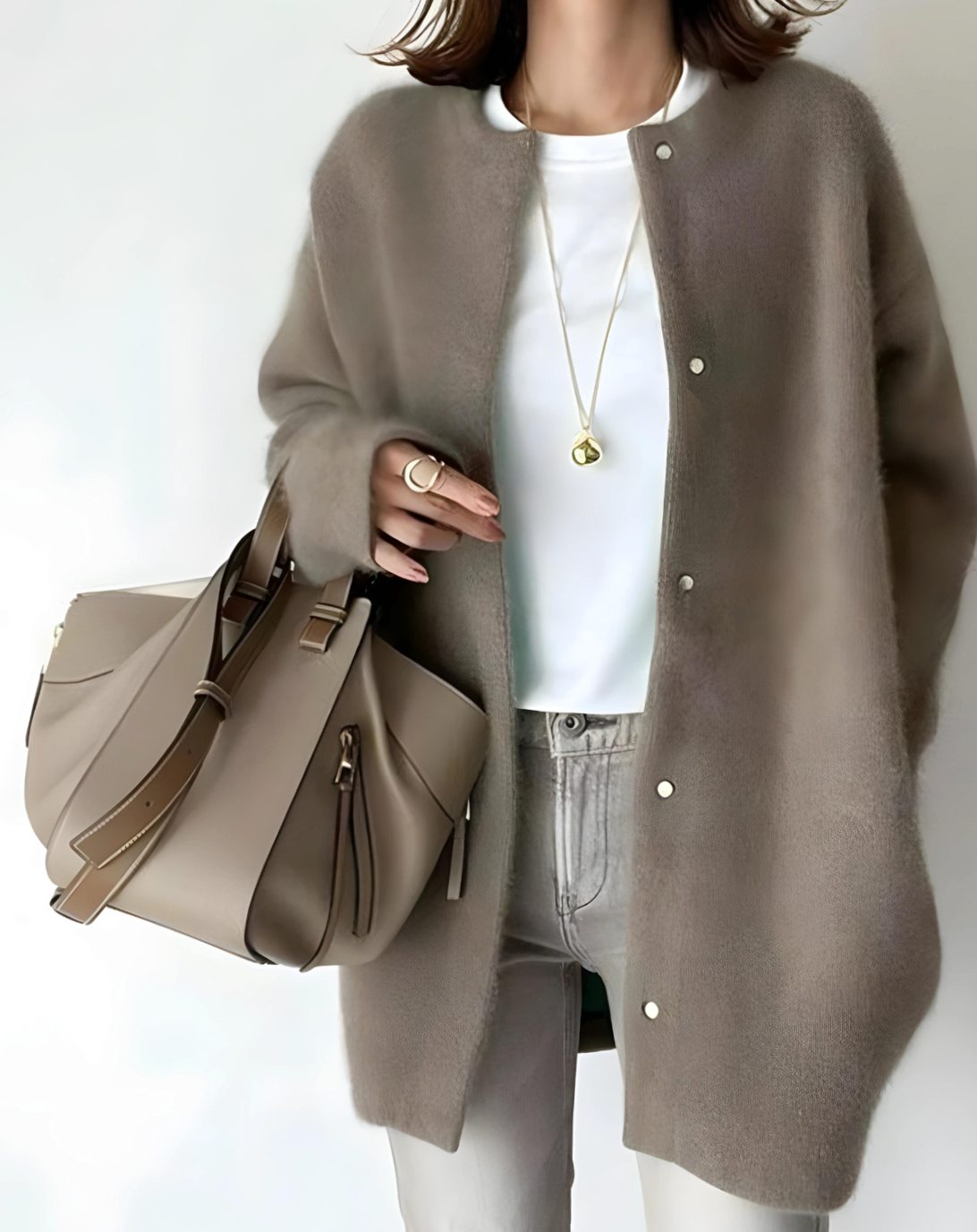 Women's Hip-Length Snap Front Relaxed Knit Layering Cardigan - Dark Brown