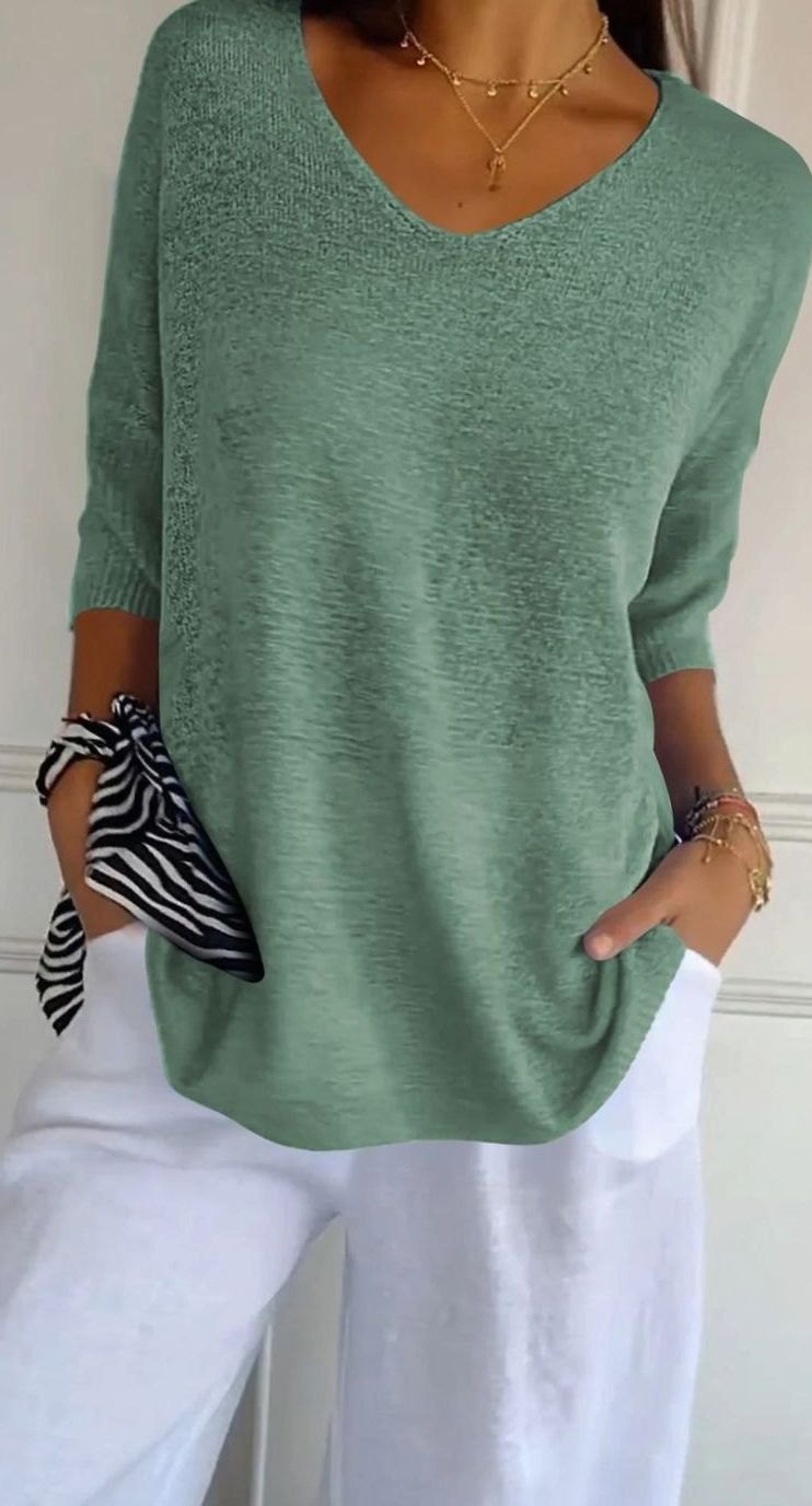 Women's Longline Loose Fit V-Neck Knit Tunic Top