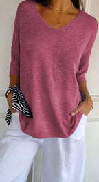 Women's Longline Loose Fit V-Neck Knit Tunic Top
