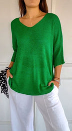 Women's Longline Loose Fit V-Neck Knit Tunic Top