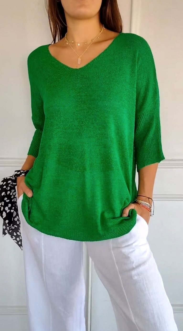 Women's Longline Loose Fit V-Neck Knit Tunic Top