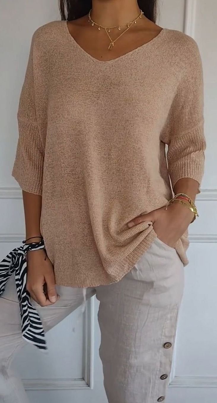 Women's Longline Loose Fit V-Neck Knit Tunic Top