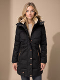 Women's Longline Quilted Puffer Coat Faux Fur Hooded