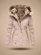 Women's Longline Quilted Puffer Coat Faux Fur Hooded