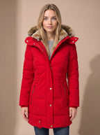 Women's Longline Quilted Puffer Coat Faux Fur Hooded
