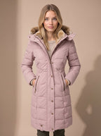 Women's Longline Quilted Puffer Coat Faux Fur Hooded