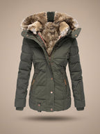 Women's Longline Quilted Puffer Coat Faux Fur Hooded