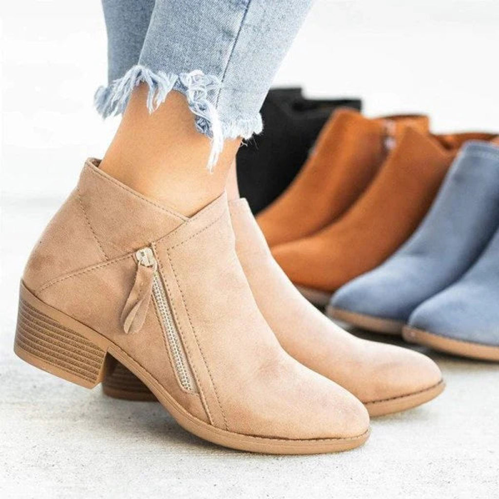 Women's Low-Heel Side-Zip Suede Ankle Boots