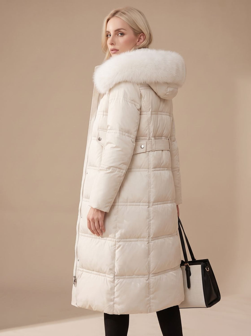 Women's Longline Water-Resistant Puffer Parka with Plush Hood