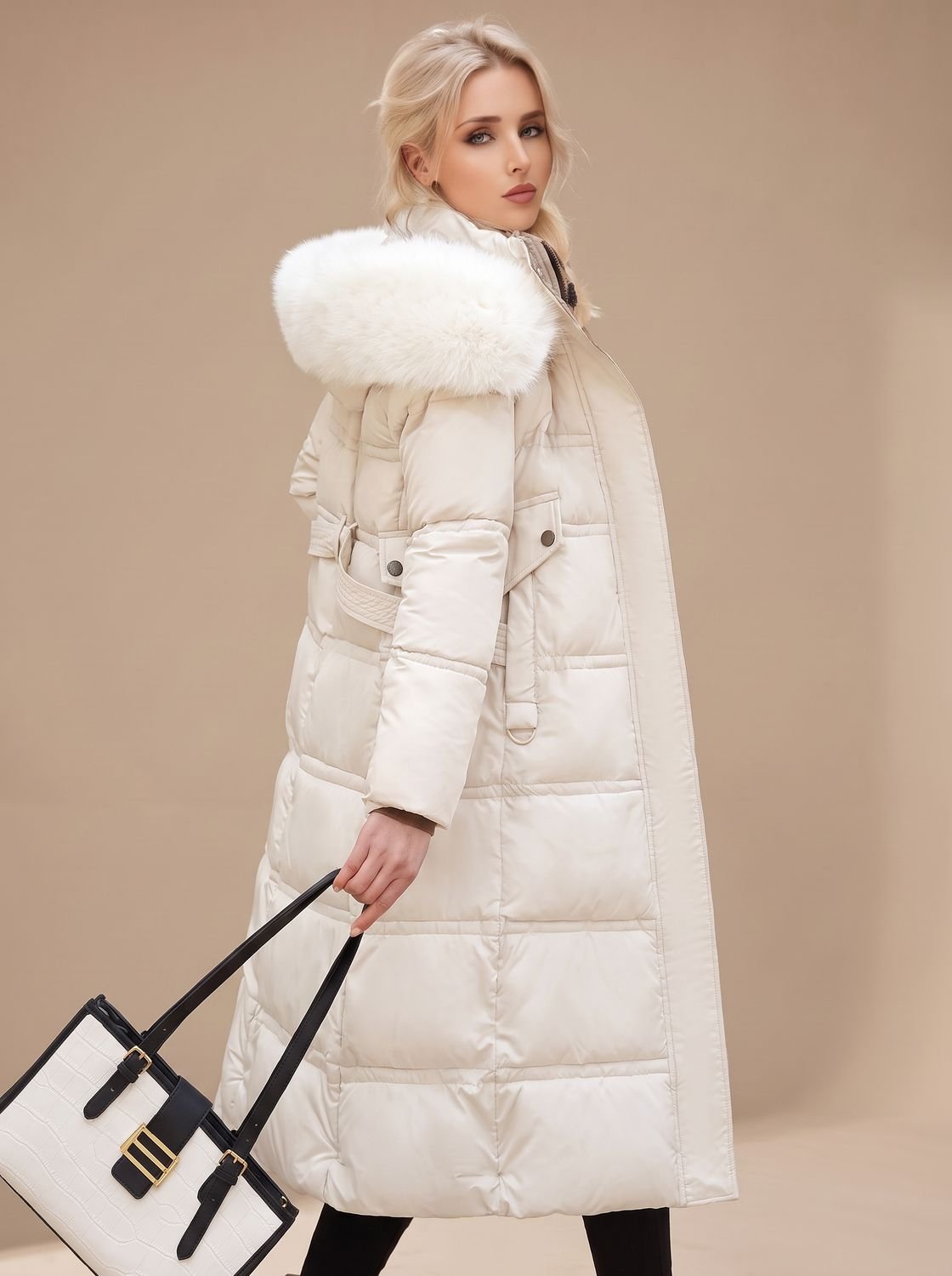Women's Longline Water-Resistant Puffer Parka with Plush Hood