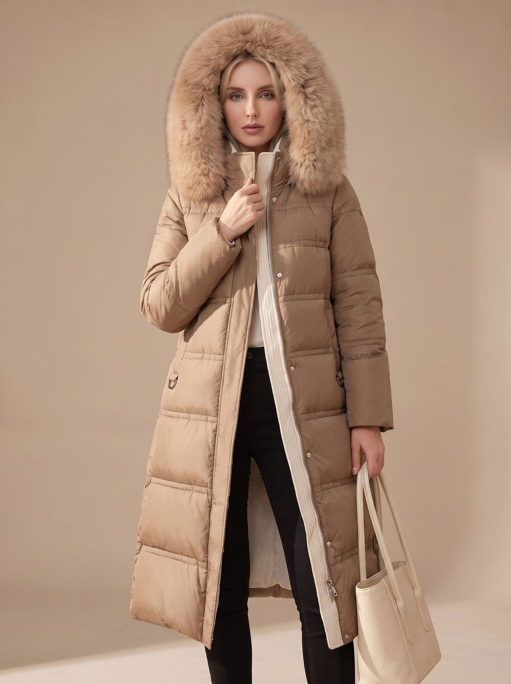Women's Longline Water-Resistant Puffer Parka with Plush Hood