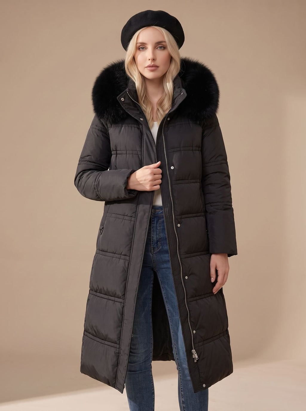 Women's Longline Water-Resistant Puffer Parka with Plush Hood